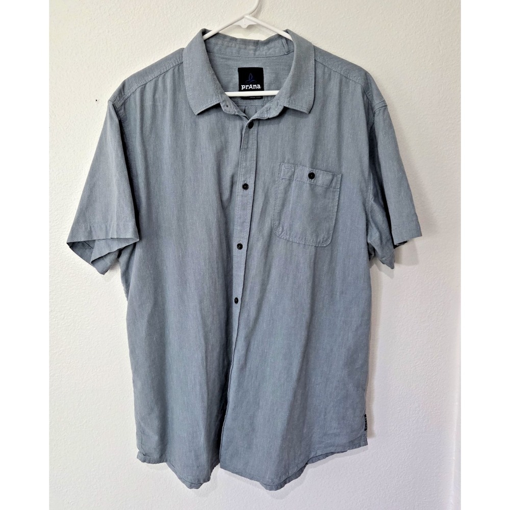 Prana Mens Jaffra Short Sleeve Button Shirt Organic Cotton M11191528 Breeze Blue